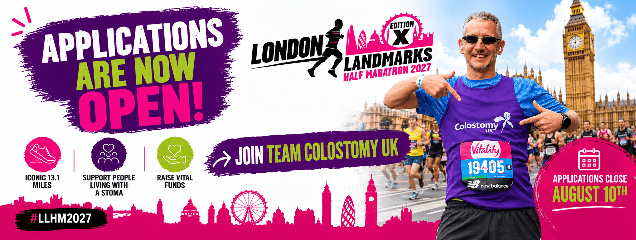 Take on the 10th London Landmarks Half Marathon 2027 for Colostomy UK